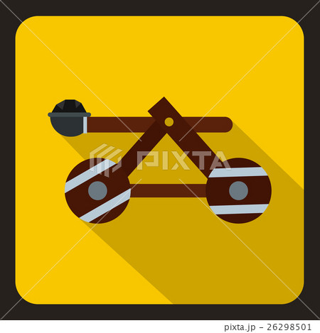 Medieval wooden catapult icon, flat style 26298501