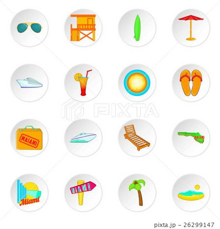 Miami icons set, cartoon style 26299147