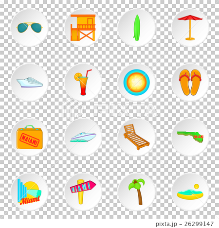 Miami icons set, cartoon style 26299147