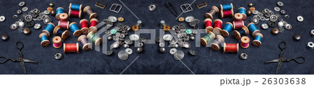 banner with many set of threads and buttons banner with many set of threads and buttons 26303638