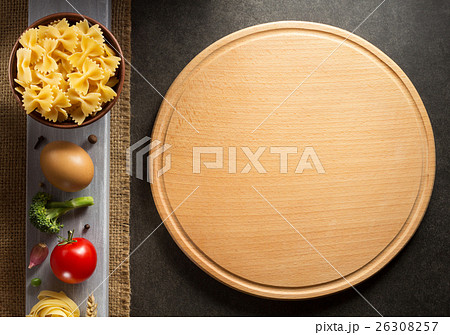 pasta and food ingredient on table 26308257