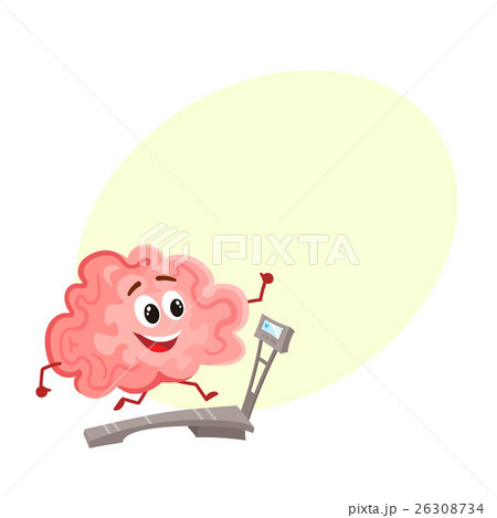 Funny smiling brain running on a treadmill Funny smiling brain running on a treadmill 26308734