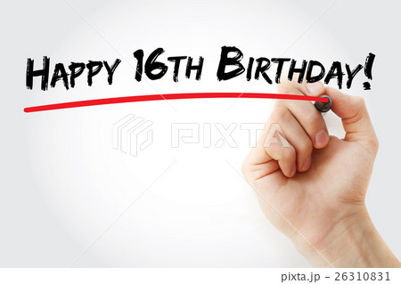 Hand writing Happy 16th birthday with marker Hand writing Happy 16th birthday with marker 26310831