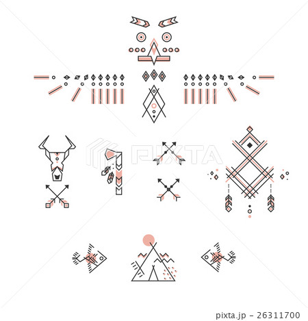 Set of american indian symbols. Stylized linear 26311700