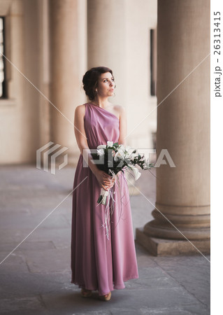 Portrait of a beautiful young bride that stands Portrait of a beautiful young bride that stands 26313415