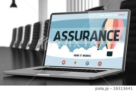 Assurance on Laptop in Conference Hall. 3D. Assurance on Laptop in Conference Hall. 3D. 26313641
