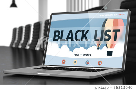 Black List on Laptop in Meeting Room. 3D. 26313646