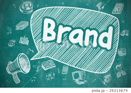 Brand - Hand Drawn Illustration on Blue Chalkboard Brand - Hand Drawn Illustration on Blue Chalkboard 26313674