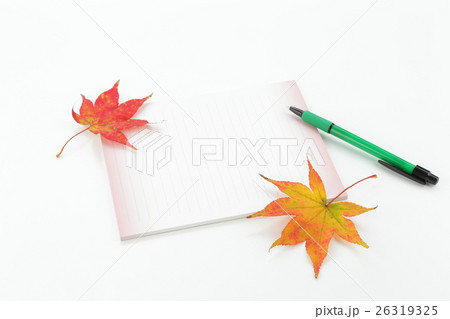 もみじと便箋とボールペン もみじと便箋とボールペン 26319325