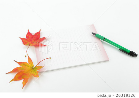 もみじと便箋とボールペン もみじと便箋とボールペン 26319326