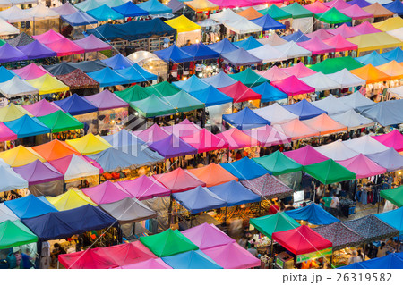 Aerial view rooftop night free market 26319582