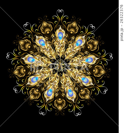 Mandala of the golden peacock feathers 26322376