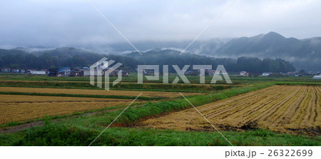 蔀山　朝霧　農村風景　秋 26322699