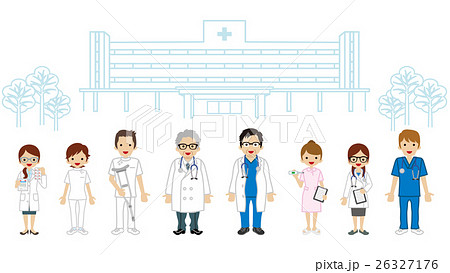 医療従事者 病院背景のイラスト素材