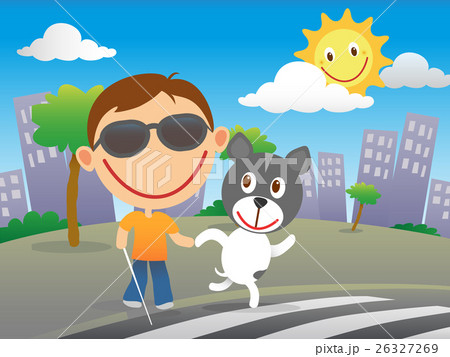 Happy blind child with his guide dog Happy blind child with his guide dog 26327269