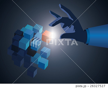 Businessman hand touch cube as symbol 26327527