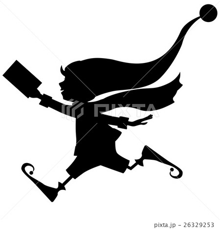 Silhouette of runing Christmas elf with letter 26329253