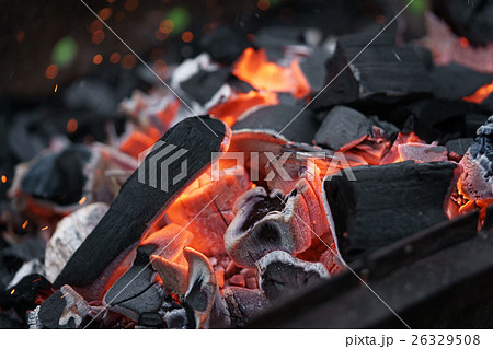 charcoal in bbq brazier closeup 26329508