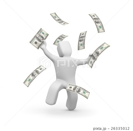 3D person enjoys flying around him money. Payday 26335012