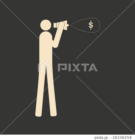 Flat in black and white man yelling into megaphone 26336358