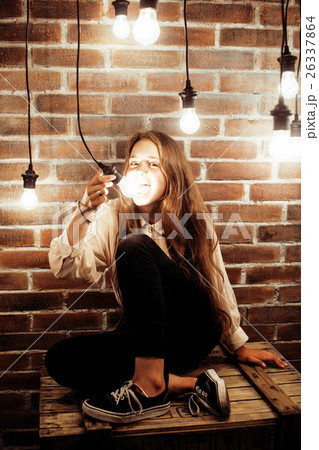 pretty teenage girl having fun in stylish modern pretty teenage girl having fun in stylish modern 26337864