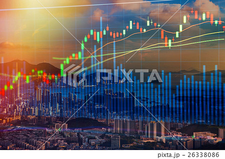 Double exposure of stocks market chart  26338086