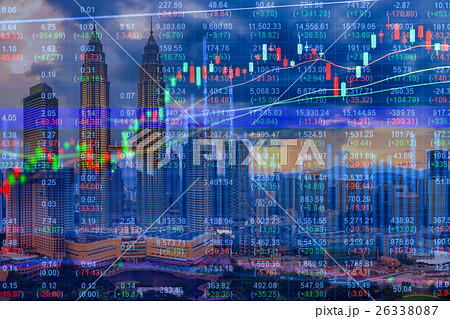 Stock market concept with cityscape background 26338087
