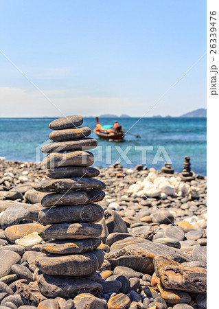 Stones on stack on the beach and blue sky Stones on stack on the beach and blue sky 26339476
