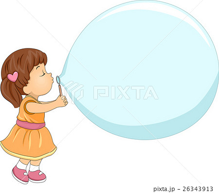 Kid Girl Blow Bubbleのイラスト素材