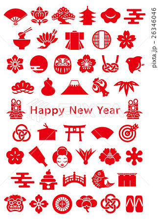 年賀状 日本 アイコン 縦はがきのイラスト素材
