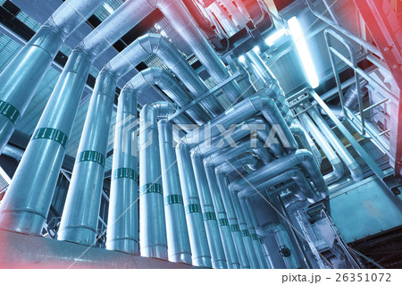 Equipment, cables and piping in red tones 26351072