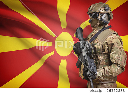 Soldier with flag on background series - Macedonia Soldier with flag on background series - Macedonia 26352888