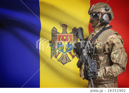 Soldier with flag on background series - Moldova 26352902