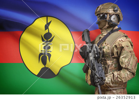 Soldier with flag on background - New Caledonia 26352913