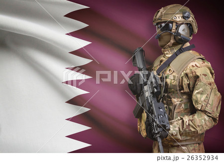 Soldier with flag on background series - Qatar 26352934
