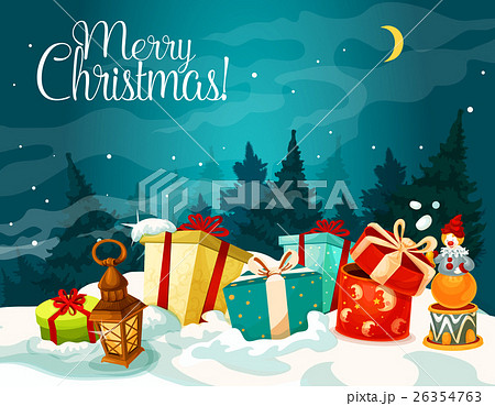 Christmas gift box with winter landscape poster Christmas gift box with winter landscape poster 26354763