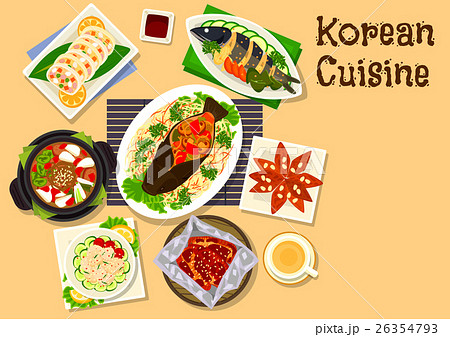 Korean cuisine seafood dinner dishes icon 26354793