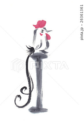 酉 鶏 年賀状イラスト 水墨画 0022 オナガドリ のイラスト素材