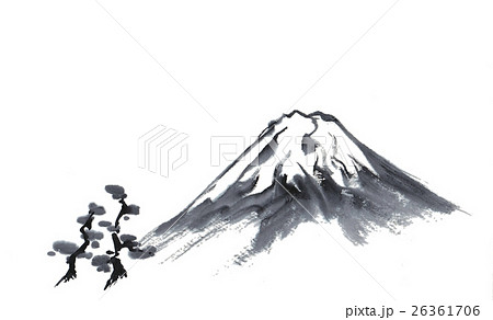 富士と松 水墨画 0013のイラスト素材