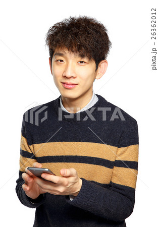 Young man using mobile phone on white background 26362012