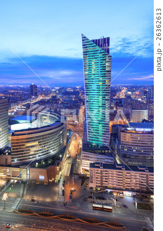 Panorama of modern Warsaw by night Panorama of modern Warsaw by night 26362613