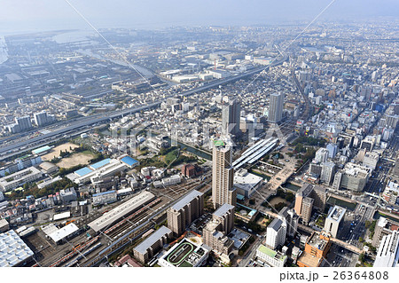 阪神尼崎駅周辺を空撮の写真素材