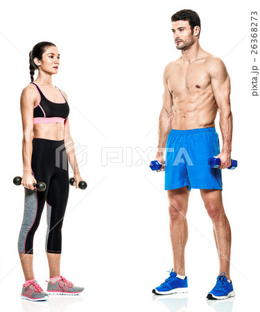 couple man and woman fitness exercises isolated 26368273