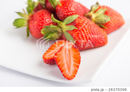 Fresh strawberries in plate on white background 26370306