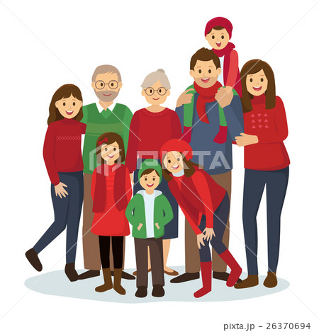 Happy big family in Christmas theme clothes	 26370694