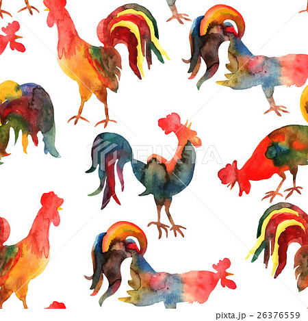 Vector seamless pattern with fire cock on white 26376559