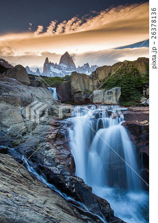 Mt Fitz Roy with a waterfall, Los Glaciares 26378136