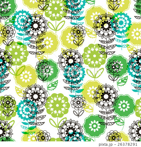 Seamless background with doodle flowers, vector. 26378291