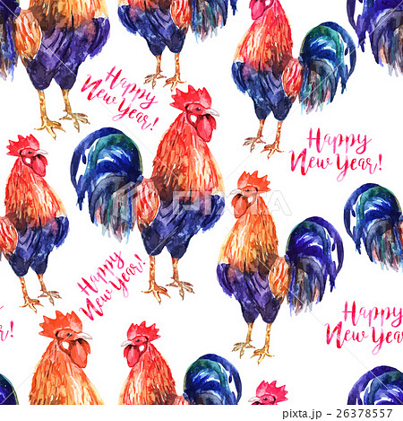 Vector seamless watercolor pattern with fire cock Vector seamless watercolor pattern with fire cock 26378557