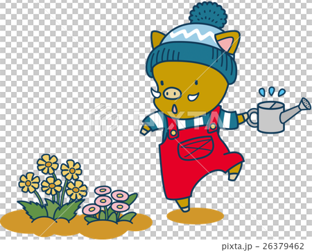 花に水やりをする猪 26379462